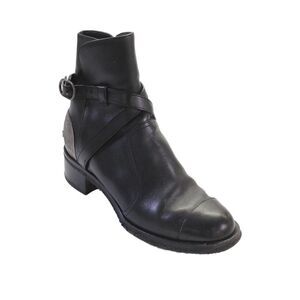 Chanel Women's Roud Toe Leather Block Heel Boots Black Size 7